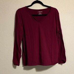 Liz Claiborne Burgundy Long Sleeve Blouse